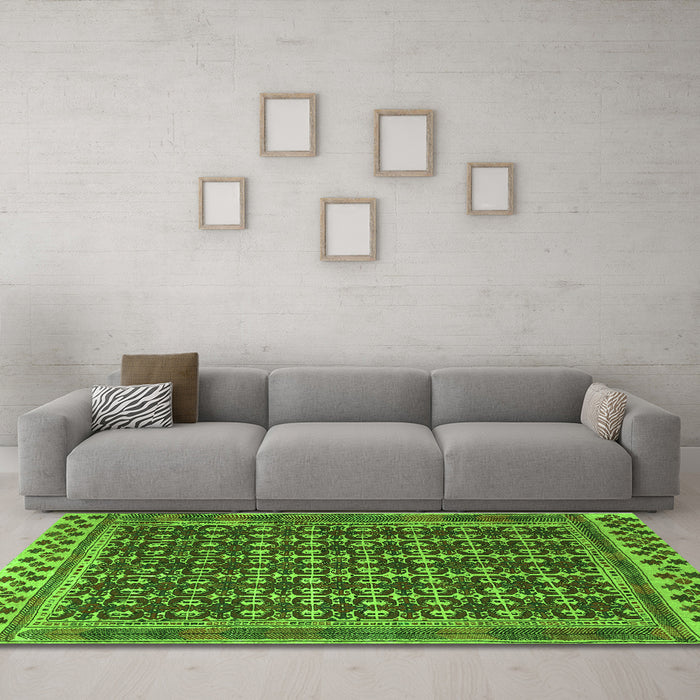 Machine Washable Southwestern Green Country Area Rugs in a Living Room,, wshtr2761grn