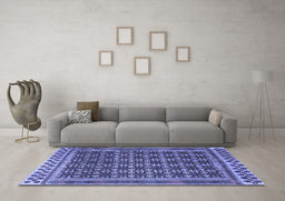 Machine Washable Southwestern Blue Country Rug in a Living Room, wshtr2761blu