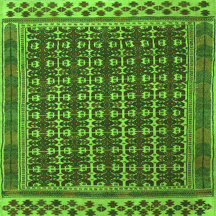 Round Machine Washable Southwestern Green Country Area Rugs, wshtr2761grn