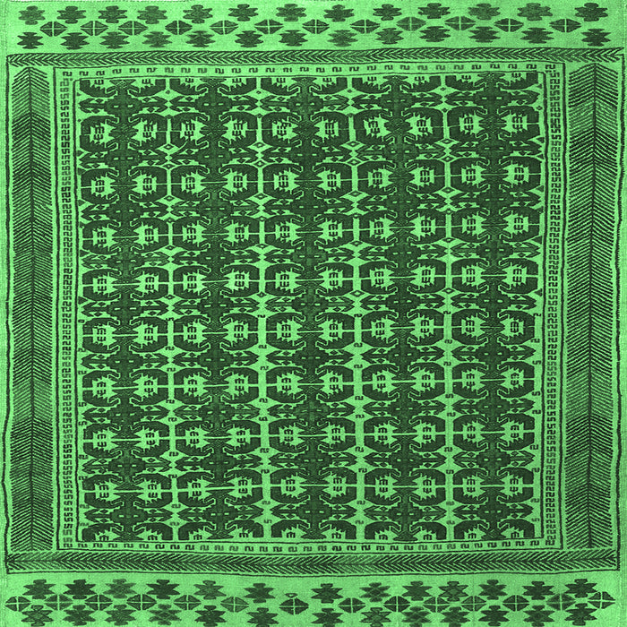 Square Machine Washable Southwestern Emerald Green Country Area Rugs, wshtr2761emgrn