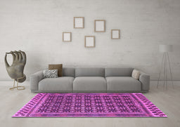 Machine Washable Southwestern Purple Country Area Rugs in a Living Room, wshtr2761pur