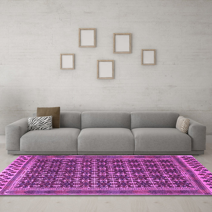 Machine Washable Southwestern Purple Country Area Rugs in a Living Room, wshtr2761pur