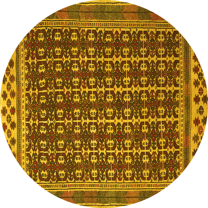 Round Machine Washable Southwestern Yellow Country Rug, wshtr2761yw