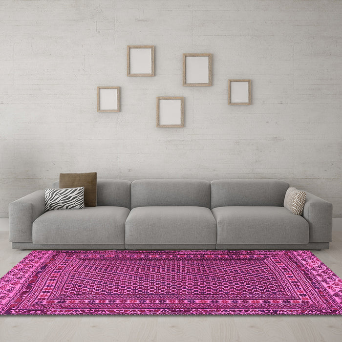 Machine Washable Southwestern Pink Country Rug in a Living Room, wshtr2762pnk