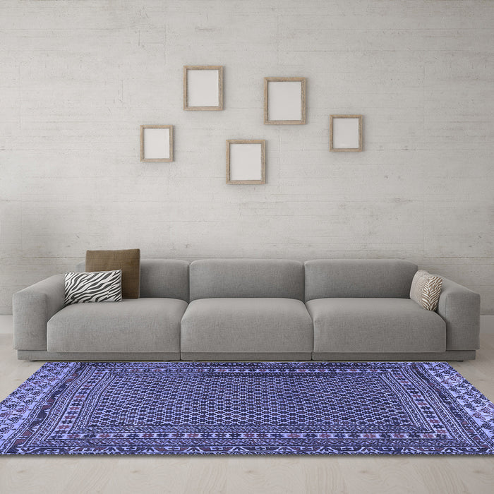 Machine Washable Southwestern Blue Country Rug in a Living Room, wshtr2762blu
