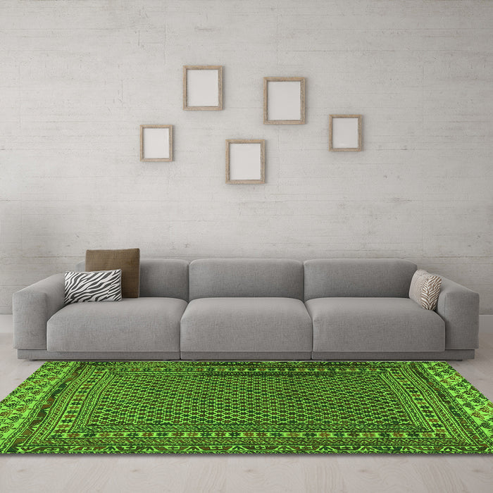 Machine Washable Southwestern Green Country Area Rugs in a Living Room,, wshtr2762grn