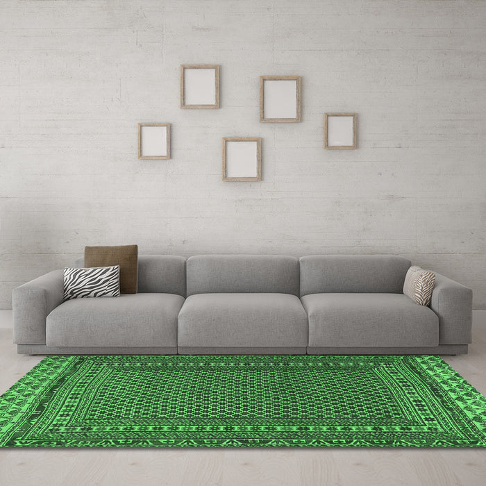 Machine Washable Southwestern Emerald Green Country Area Rugs in a Living Room,, wshtr2762emgrn
