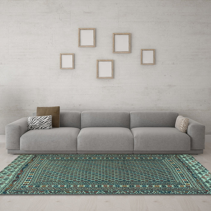 Machine Washable Southwestern Light Blue Country Rug in a Living Room, wshtr2762lblu