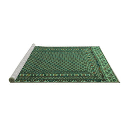 Sideview of Machine Washable Southwestern Turquoise Country Area Rugs, wshtr2762turq