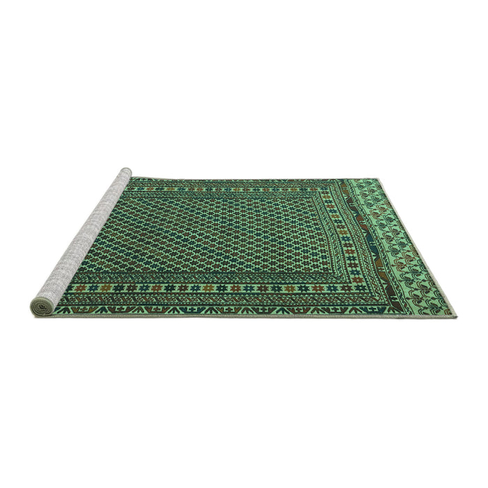 Sideview of Machine Washable Southwestern Turquoise Country Area Rugs, wshtr2762turq