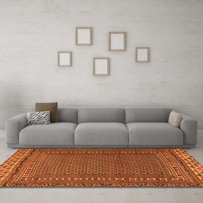 Machine Washable Southwestern Orange Country Area Rugs in a Living Room, wshtr2762org