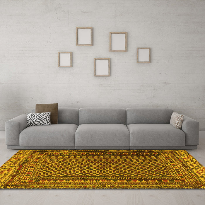 Machine Washable Southwestern Yellow Country Rug in a Living Room, wshtr2762yw