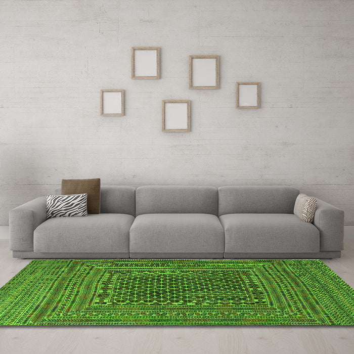 Machine Washable Southwestern Green Country Area Rugs in a Living Room,, wshtr2763grn