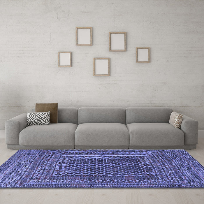 Machine Washable Southwestern Blue Country Rug in a Living Room, wshtr2763blu