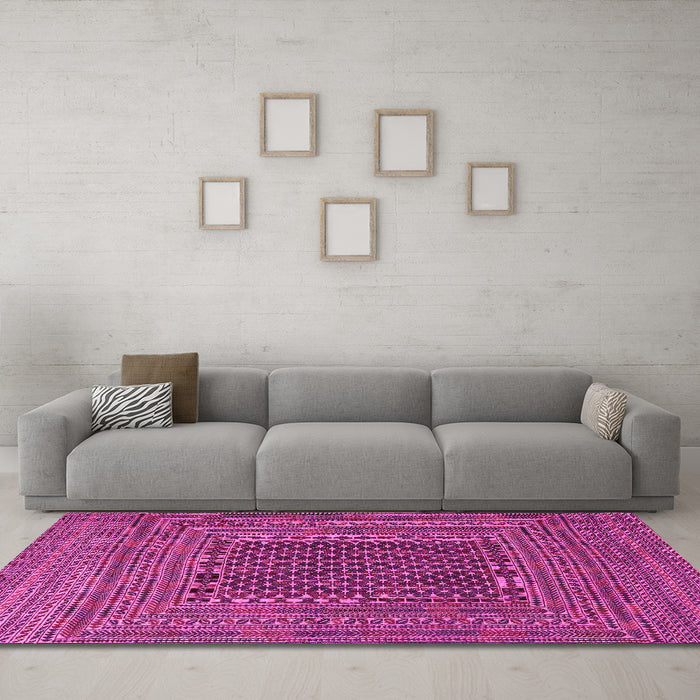 Machine Washable Southwestern Pink Country Rug in a Living Room, wshtr2763pnk