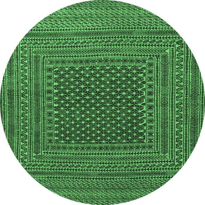 Round Machine Washable Southwestern Emerald Green Country Area Rugs, wshtr2763emgrn