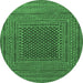 Round Machine Washable Southwestern Emerald Green Country Area Rugs, wshtr2763emgrn