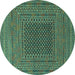 Round Machine Washable Southwestern Turquoise Country Area Rugs, wshtr2763turq