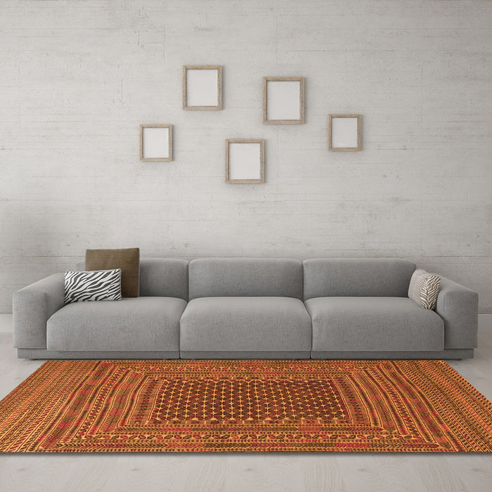 Machine Washable Southwestern Orange Country Area Rugs in a Living Room, wshtr2763org