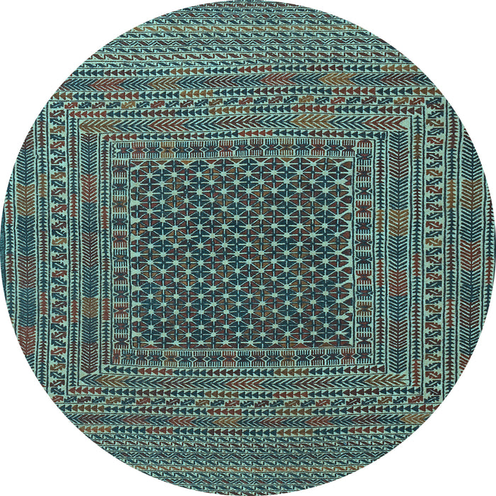 Round Machine Washable Southwestern Light Blue Country Rug, wshtr2763lblu