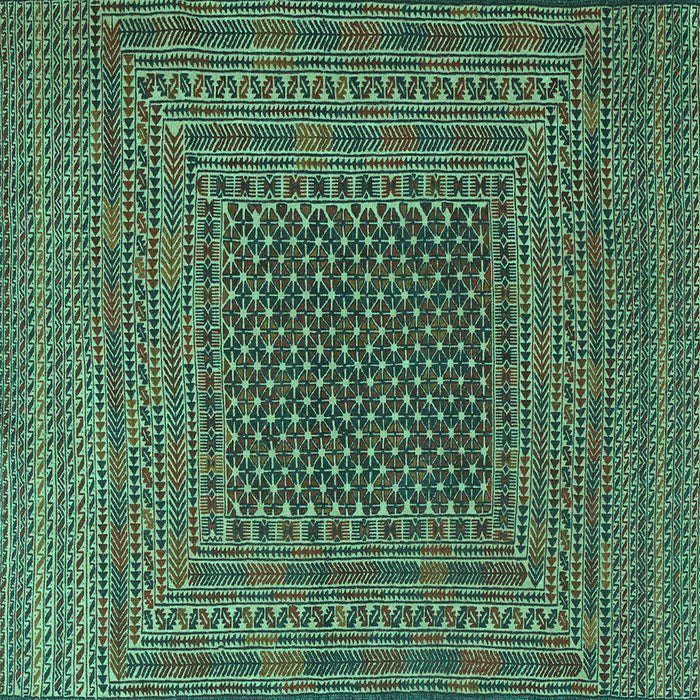 Square Machine Washable Southwestern Turquoise Country Area Rugs, wshtr2763turq