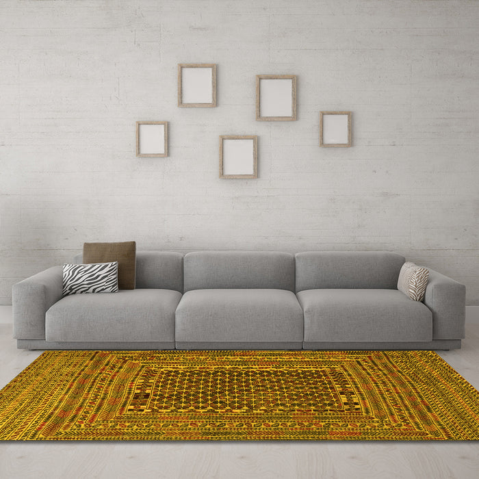 Machine Washable Southwestern Yellow Country Rug in a Living Room, wshtr2763yw