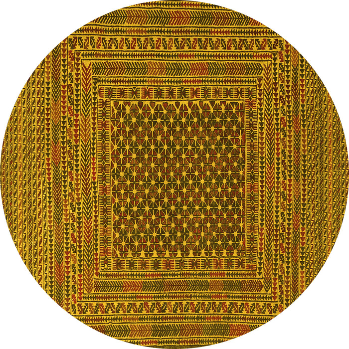 Round Machine Washable Southwestern Yellow Country Rug, wshtr2763yw