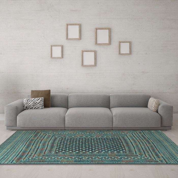 Machine Washable Southwestern Light Blue Country Rug in a Living Room, wshtr2763lblu