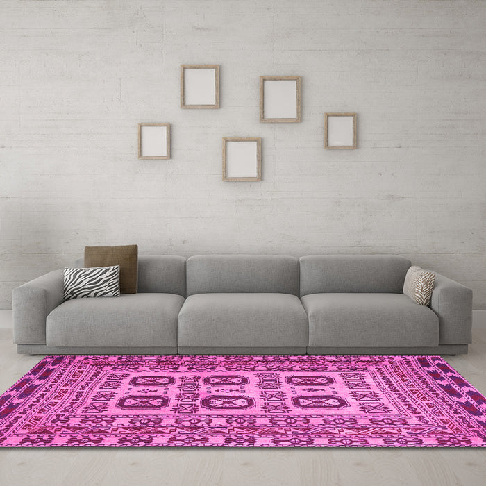 Machine Washable Persian Pink Traditional Rug in a Living Room, wshtr2764pnk