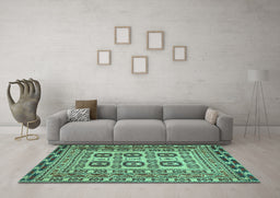 Machine Washable Persian Turquoise Traditional Area Rugs in a Living Room,, wshtr2764turq