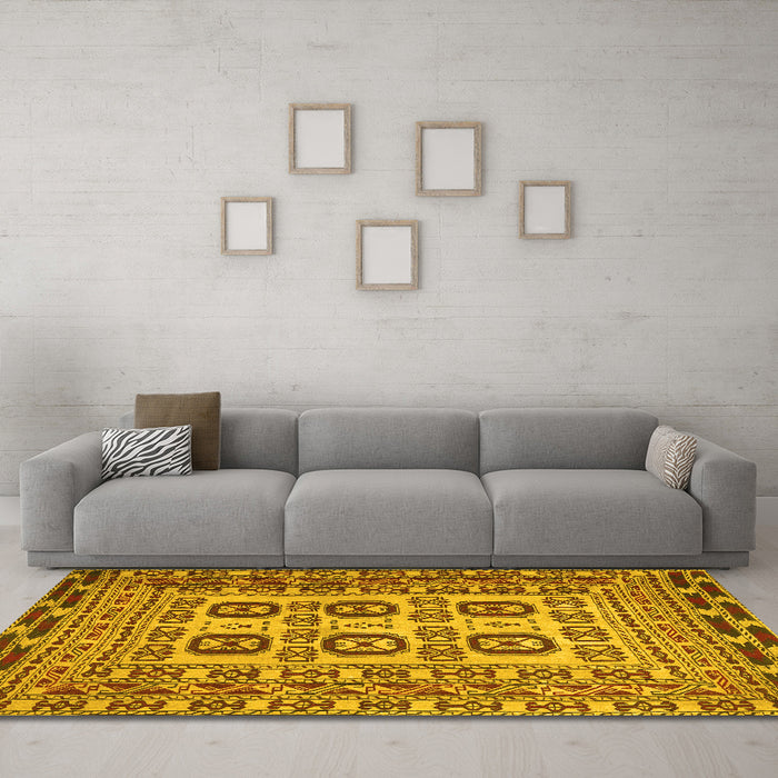 Machine Washable Persian Yellow Traditional Rug in a Living Room, wshtr2764yw