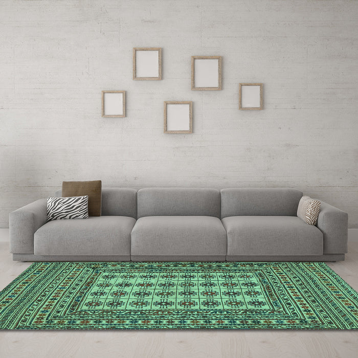 Machine Washable Persian Turquoise Traditional Area Rugs in a Living Room,, wshtr2765turq