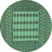 Round Machine Washable Persian Turquoise Traditional Area Rugs, wshtr2765turq