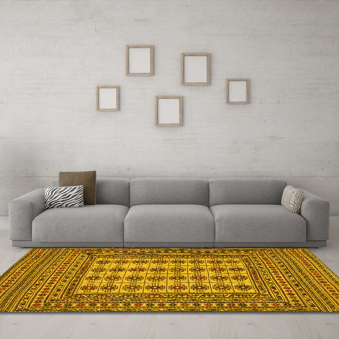 Machine Washable Persian Yellow Traditional Rug in a Living Room, wshtr2765yw