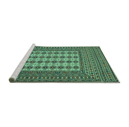 Sideview of Machine Washable Persian Turquoise Traditional Area Rugs, wshtr2765turq