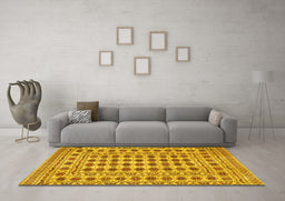 Machine Washable Persian Yellow Traditional Rug in a Living Room, wshtr2766yw
