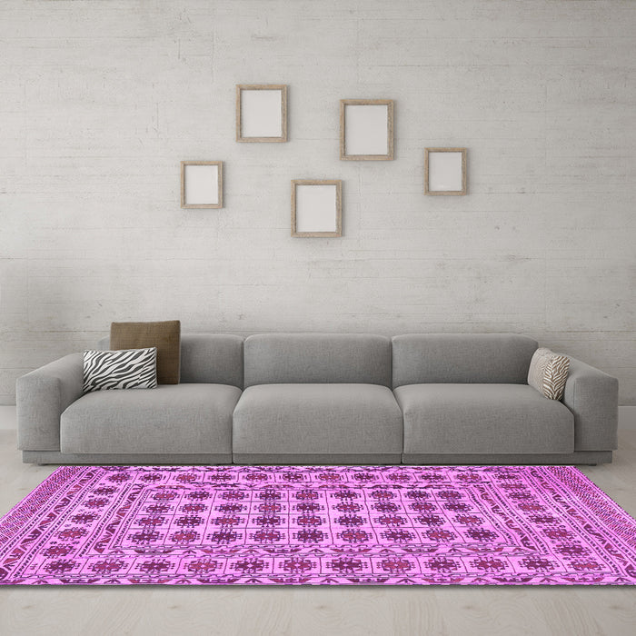 Machine Washable Persian Purple Traditional Area Rugs in a Living Room, wshtr2766pur