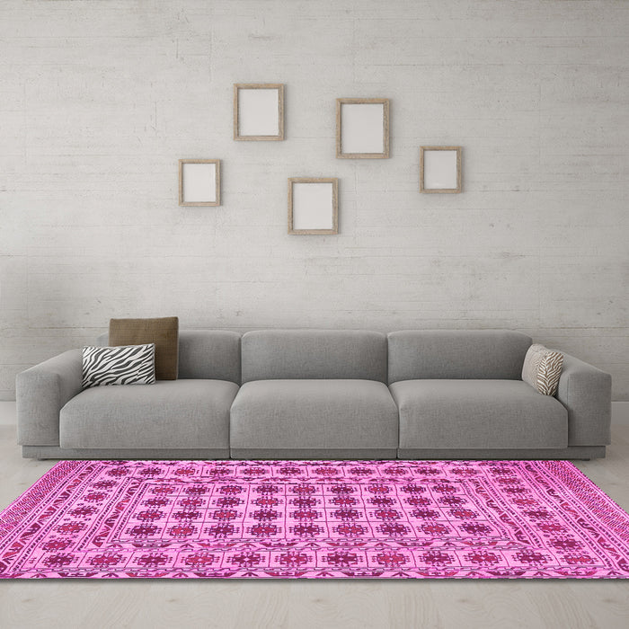 Machine Washable Persian Pink Traditional Rug in a Living Room, wshtr2766pnk
