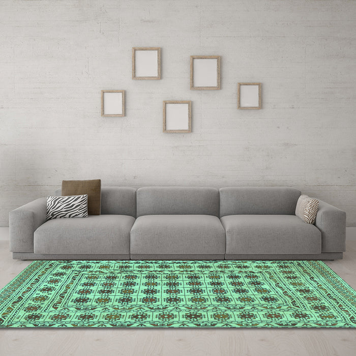 Machine Washable Persian Turquoise Traditional Area Rugs in a Living Room,, wshtr2766turq