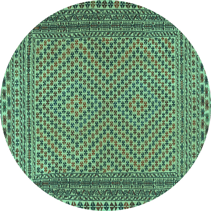 Round Machine Washable Southwestern Turquoise Country Area Rugs, wshtr2767turq