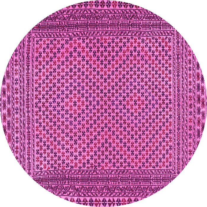 Round Machine Washable Southwestern Pink Country Rug, wshtr2767pnk