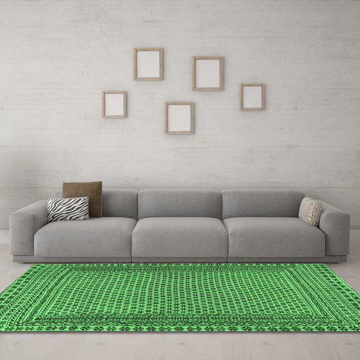 Machine Washable Southwestern Emerald Green Country Area Rugs in a Living Room,, wshtr2767emgrn