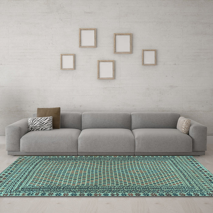 Machine Washable Southwestern Light Blue Country Rug in a Living Room, wshtr2767lblu