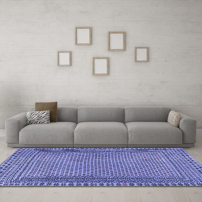 Machine Washable Southwestern Blue Country Rug in a Living Room, wshtr2767blu