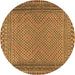 Round Southwestern Brown Country Rug, tr2767brn