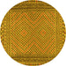 Round Southwestern Yellow Country Rug, tr2767yw