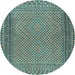 Round Machine Washable Southwestern Light Blue Country Rug, wshtr2767lblu