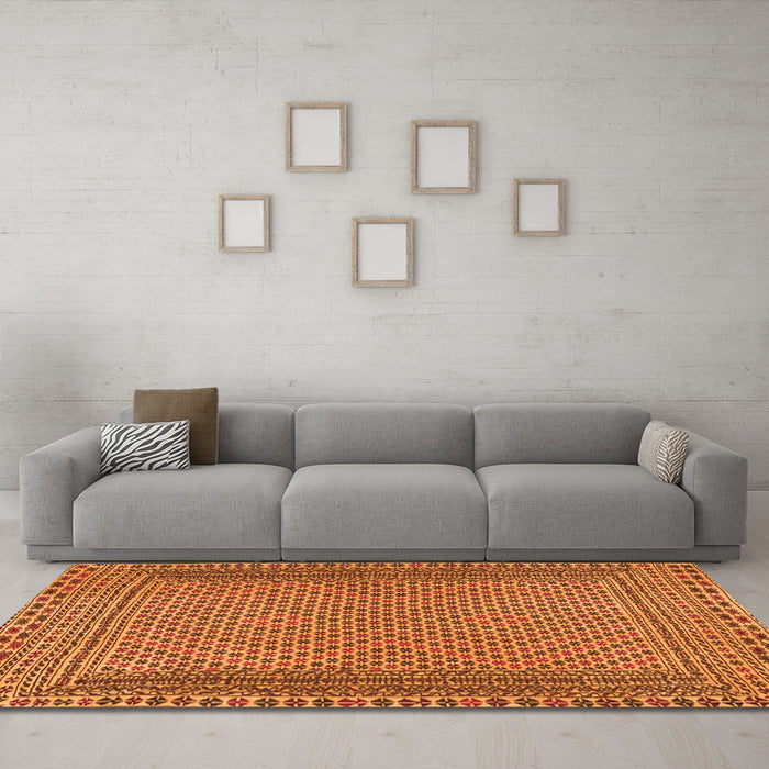 Machine Washable Southwestern Orange Country Area Rugs in a Living Room, wshtr2767org