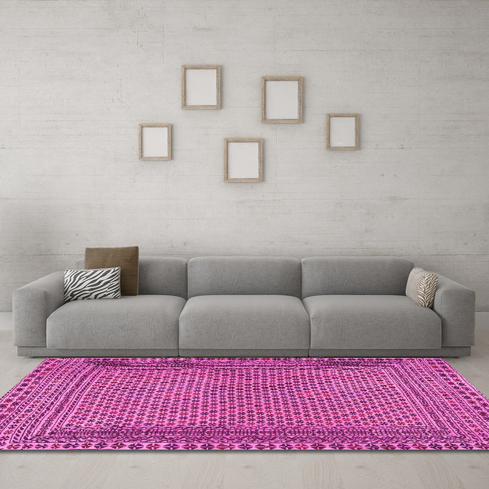 Machine Washable Southwestern Pink Country Rug in a Living Room, wshtr2767pnk