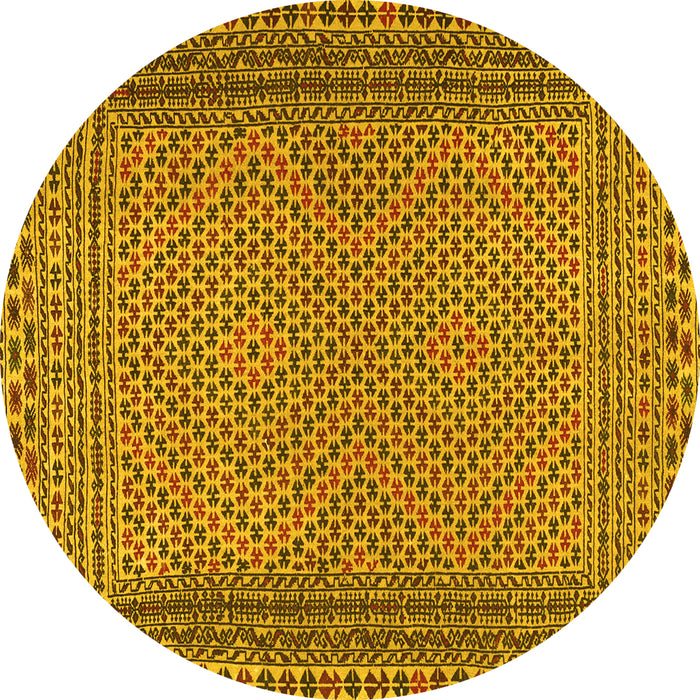 Round Machine Washable Southwestern Yellow Country Rug, wshtr2767yw